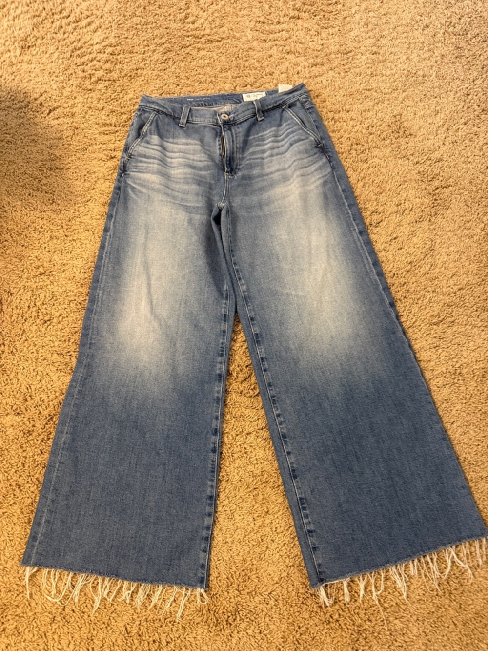 AG Stella Wide Leg Fringe Hem Women’s Jeans - Light Blue